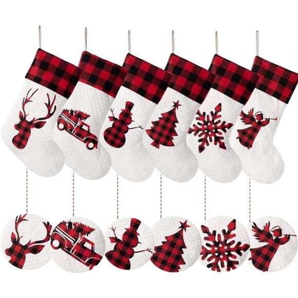 Set of 6 ChristmasStocking(20inch) Silhouette Buffalo Red Plaid/Rustic/Farmhouse - Picture 4 of 7